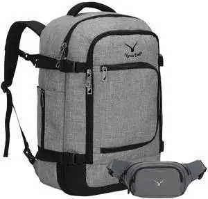 Hynes Eagle Travel Backpack 40L Flight Approved Carry on Backpack Men Large Cabin Weekender Laptop Backpack Women 15.6 inches Light Grey with Waist Pack Grey