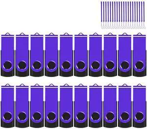EASTBULLUSB Flash Drive Bulk 16GB 20 Pack with Lanyards USB 2.0 Thumb Drive Bulk Memory Stick Swivel Pen Drive for Storage and Backup 16GB 20 Pack, Purple