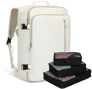 Hynes Eagle Carry on Backpack 38L Large Travel Backpack for Women Flight Approved Weekender Bag Laptop Backpack Men 15 inches Beige with 3PCS Packing Cubes Set Black