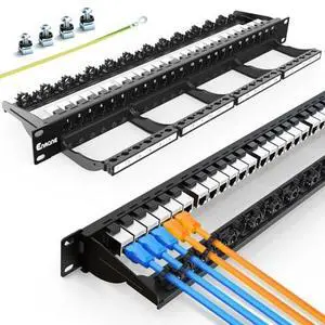 Enmane 24 Port CAT6 Keystone Patch Panel Shielded with Smart Cable Management for 19 inch Rack Mount