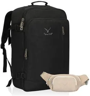 Hynes Eagle Carry on Backpack 38L Large Travel Backpack for Women Flight Approved Weekender Bag Laptop Backpack Men 15 inches Black with Waist Pack Beige
