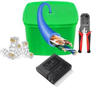 Cat6 300ft CCA Ethernet Cable Bulk with Entry-Level Crimper Kit, 23AWG UTP for DIY Smart Home/Online School/WiFi Routers(300ft,Utp cat6e cca with Tool)