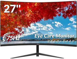 ZZA 27 inch Curved Monitor with 2K 2560 x 1440|75hz Computer Monitor 27 inch QHD with HDMI,DP and Wall Mountable| 1440P Frameless Eye Care PC Office Monitor for Working and Gaming