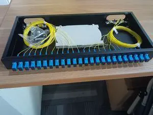 GESD 24 Port SC Rack Mount Enclosure Box + Splice Trays Fiber Cables Spool SingleMode SC-UPC Kit (Include 1M 24Strand Pigtail+24 Core LGX Loaded Patch Panel - Fits 19" Racks Cabinet