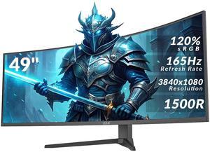ZZA 49" Curved Gaming Monitor 144/165Hz Ultrawide 32:9 WDFHD 3840 x 1080P,Ultrawide Monitor, 1500R, 120% sRGB, HDMI 2.1 & DP 1.4, Height Adjustable