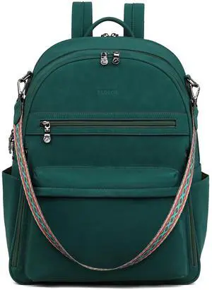 FADEON 15.6 inch Laptop Backpack Purse for Women Designer PU Leather Computer Backpacks Fashion for Work Travel Green