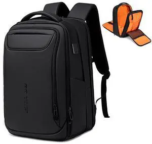 FENRUIEN Expandable Travel Backpack 15.6 Inch, Water Resistant Backpack with USB Charging Port, Black Laptop Bag for Work/Commuter/College