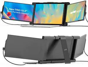 Trio Portable Monitor for Laptop, Mobile 13.3 Dual & Triple Screen 1080P IPS Display Laptop Monitor, USB A/Type-C, On-The-Go for Mac, PC,Linux, Chromebook 13-17 Laptops (1pc *12.5" Monitor)
