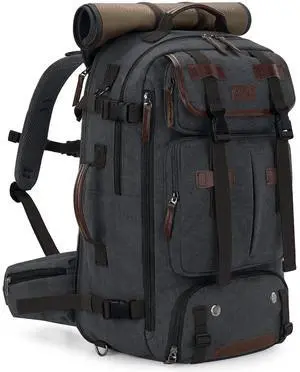 Gonex Canvas Backpack, Vintage 3-in-1 Convertible Laptop Bag for Travel, Work & College, Large Carry-On Rucksack for Men & Women (Dark Grey)