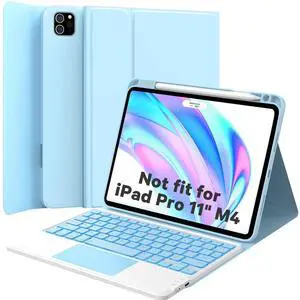 GreenLaw for iPad Air 11 inch case with Keyboard (M3/M2) 2025/2024, for iPad Pro 11 (4th/3rd/2nd/1st Gen) & iPad Air 5th/4th Gen, 7-Color Backlit, Smart Touchpad, 2 Device Connection, Light Blue