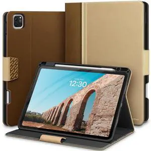 KingBlanc Case for iPad Pro 13-inch (M4) 2024 with Built-in Pencil Holder, PU Leather Smart Stand Cover, Auto Sleep/Wake, Supports Pencil Pro/Pencil (USB-C), Multi-Viewing/Drawing Angles, Beige