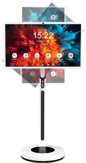 Shiarffe 32-Inch Portable TV on Wheels, Smart Rolling TV with 1080P HD Touchscreen Monitor, Android OS, Built-in Battery (4-6 Hours), Full Rotating Stand