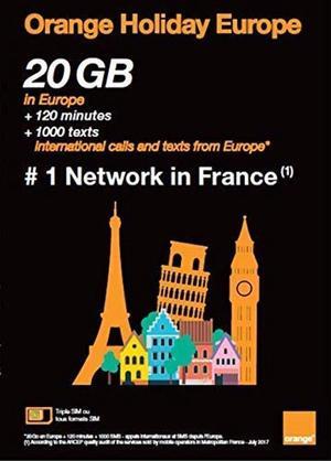 Orange Holiday Europe - 20GB Internet Data in 4G/LTE + 120 mn + 1000 Texts in 30 Countries in Europe