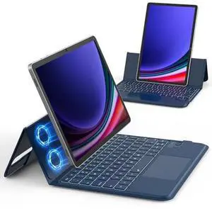 GOKOCO for Samsung Galaxy Tab S 10 FE/S9 FE10.9'', S9/S8/S7 11'' Keyboard Case, Adjustable Portrait/Land Mode Case,Multi-Touch Trackpad Backlit Keyboard with S Pen Holder-Navy Blue