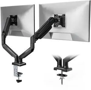 BONTEC Dual Monitor Stand, Adjustable Gas Spring Arms Monitor Desk Mount for 15-32 Inch Screens, Upgraded Full Motion VESA Mount with C Clamp, Grommet Base, Tilt, Swivel, Rotation