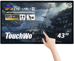 TouchWo 43 inch Capacitive Multi-Touch Screen Industrial Monitor, 16:9 Display 1920 x 1080P, Built-in Speakers, USB, VGA, DVI & HD-MI Ports, Digital Signage Displays and Player for Advertising