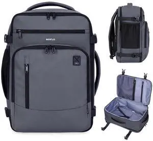 ECOHUB 17" Small Travel Backpack, United Airlines Personal Item Bag 17x10x9 with 16 Pockets, Water Resistant Rucksacks Fit 15.6" Laptop, AirTag Pocket, Lightweight Casual Daypack, 25L, Grey Green