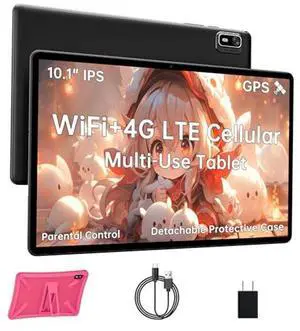 HAOVM Tablet 10 inch, 4G SIM Unlocked, Android 14 Tablet with SIM Card Slot, IPS Touch Screen, 2.0GHz Fast Processor,3GB+32GB+TF Expand,2.4G/5GHz WiFi,8MP Camera, GPS, Pink case