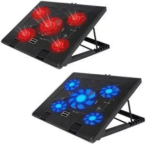 Kootek Laptop Cooling Pad 12"-17" Cooler Pad Chill Mat 5 Quiet Fans LED Lights and 2 USB 2.0 Ports Adjustable Mounts Laptop Stand Height Angle