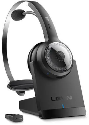 LEVN Wireless Headset with Mic for Work, Wireless Headphones with Mic (AI Noise Cancellation) & Charging Base, 45 Hours Talk Time, Perfect for Work from Home/Office/Call Center/PC/Laptop/Zoom, Black