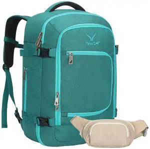 Hynes Eagle Travel Backpack 40L Flight Approved Carry on Backpack Men Large Cabin Weekender Laptop Backpack Women 15.6 inches Teal with Waist Pack Beige