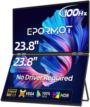 EPORMOT Portable Dual Monitor 23.8" 100Hz FHD 1080P Stacked Monitor - Dual Vertical Displays for Coding/Gaming/Trading, USB-C HDMI Laptop Screen Extender