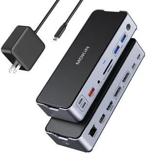 8K USB C Laptop Docking Station Dual Monitor,MOKiN Docking Station 3 Monitors with 2*DisplayPort,HDMI,15 in 1 USB C Dock 100W PD,6*USB Ports,Ethernet,SD&TF,for Dell/HP/MacBook (Include Power Adapter)