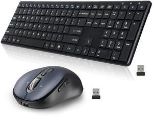 Wireless Keyboard USB Silent Ultra Slim Full Size Keyboard with Number Pad+Wireless Bluetooth Mouse 4 Way Navigation Scrolling, Rechargeable ,Quiet Click Long Battery Life for Computer Desktop PC