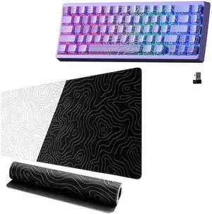HITIME x XVX M67 Wireless 60% Percent Keyboard and Black and White Topographic Map Mouse Pad