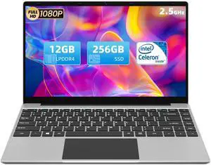 jumper Laptop, 14 Inch FHD Display, 12GB RAM 256GB SSD, Laptop Computer with J4105 CPU, Thin & Portable, 2.4/5G WiFi, BT4.0