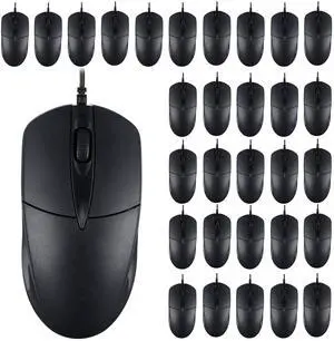 Kathfly 50 Pcs Black Wired USB Computer Mouse Bulk 1000 DPI 3 Button Corded Mouse with Home Office Noiseless Simple USB for Computer Laptop Desktop PC