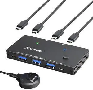 USB 3.0 Switch for 2 USB C Laptop, KCEVE USB 3.2 10Gbps 2 in 4 Out USB C Switcher for 2 PC Share 4 USB Devices, Printer, Scanner, Mouse, Keyboard, with 2 USB C-C cables, KCC204DZUS