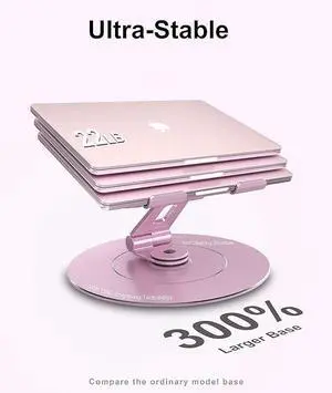 LOXP Ultra-Stable Aluminumy Swivel Laptop Stand for Desk with Rotating Foldable Phone Holder, 300% Larger Base, Stylish Computer Stand for Women, Men Office, Fits 10-17.3" Laptops, Pink