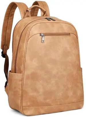 MASINTOR 15.6 inch Leather Laptop Backpack Purse for Women, Designer Travel and Work Bag with Laptop Compartment Retro Camel