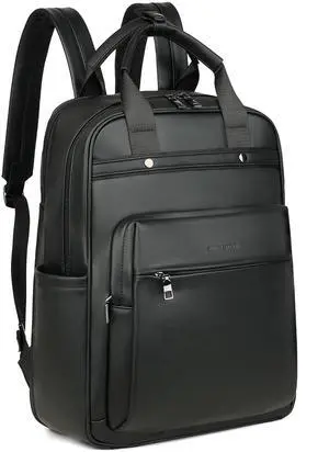 MASINTOR Leather Laptop Backpack for Women, Stylish Computer Backpack College Business Work Shoulder Bags Work and Travel Black