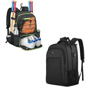 MATEIN Baseball Bat Bag for 4 Bats with Ball Pocket, 15.6 Inch Travel Laptop Bag Rucksack with USB Charging Port, Large Capacity Softball Bag