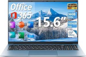MELIUNA 15.6 Inch Laptops, Windows 11 Laptop Computers with 36GB RAM 128GB EMMC+1024GB SSD, Celeron N5095 Quad-Core, 1 Year Office 365, WiFi 6, 180deg Viewing, USB 3.2, HDMI, Type-C, 7000mAh Battery