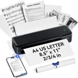 NelkoGlobal Portable Printer Wireless for Travel, Bluetooth Thermal Printer Support 8.5" X 11" US Letter & A4 Thermal Paper, Compatible with iOS, Android & Laptop for Office School Car (Black)