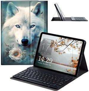 JANENFNA Fire HD 10 2023 Tablet Case with Keyboard, Detachable Wireless Bluetooth Keyboard Case for Kindle Fire HD 10 & 10 Plus Tablet (13/11th Gen, 2023/2021 Release), White Wolf