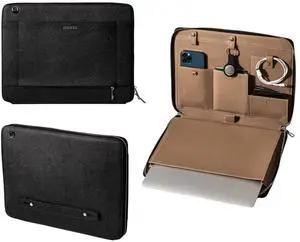 Jenoss Top Grain Leather 14.2" Slim Laptop Bag Case, Handmade, Compact Design with Invisible Stand, Compatible with MacBook Pro 14 inch 2024, Leather Padded Bag Waterproof Case.