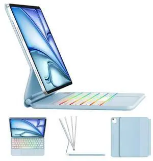 KVAGO Keyboard Case for iPad Pro 13-inch(M3, 2025/ M2, 2024) & iPad Pro 12.9 inch (3/4/5/6th Gen) Magic Keyboard, Easy-Set Floating Cantilever Stand, Multi-Touch Trackpad, Multi-Color Backlit, SkyBlue
