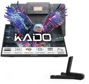 Kado Portable Monitor 15.6'' FHD 1080p Ergo Stand Set, Ultra-Slim Laptop Monitor 1920x1080 with Built-in Speakers, IPS Display for PC, Mac, Phone, Xbox, PS5, USB-C & HDMI Connectivity