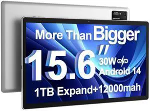 MESWAO 15.6 inch Large Screen Android 14 Tablet Pro, Big Screen with 1080P FHD, 6GB RAM+128GB ROM+1TB Expand, 30W PD Fast Charger with 12000mAh 12+Hours Long Battery Life, WiFi 5, 32MP Camera, 2024