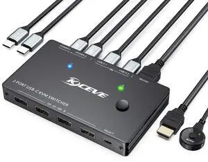 USB C KVM Switch 4K@60Hz,MLEEDA USB C Switch 2 Computers Share 1 Monitor and 4 USB Devices,Compatible with Thunderbolt 3,with 100 W Power Delivery Option,Wired Remote and 3 Cables Included