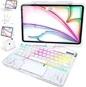 Lecsas Keyboard Case for iPad Air 13-inch (M2, 2024), 360deg Rotating Multi-Touch Trackpad, 7-Color Backlit Keyboard, Compatible with iPad Pro 12.9-inch (3rd/4th/5th/6th Gen),Arctic Core X