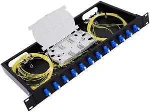GESD 12 Duplex 24 Port LC-OS1 Rack Mount Enclosure Box + Splice Trays Fiber Cables Spool SingleMode LC-UPC Kit (Include 1M 24Strand Pigtail+24 Core LGX Loaded Patch Panel - Fits 19" Racks Cabinet
