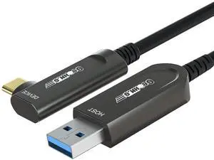 GeoHN.G USB A to USB C Fiber Optic Extension Cable 10M/33FT, Right Angle USB 3.2 10Gbps Long Distance Active Optical USB C Cable for VR/AR, Quest2, Webcam, Camera, Mini PC and More