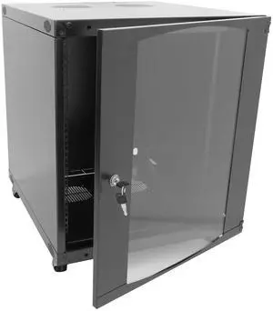 12U Server Cabinet Wall Mount Rack Enclosure with Caster Wheels 2 Server Fans Locking Glass Door Removable Side Panels 19" Network Cabinet 15-18.5" Installation Depth Heavy-Duty Frame (27INCH, 12U)