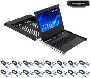 MT-VIKI(r) Rack Mount KVM HDMI with 17.3'' LCD Monitor, 1080P Support OSD/Hotkey, Included 16 KVM Cables+Keyboard + Touchpad, Fit 1U 19'' Rack
