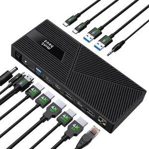 Docking Station 4K@60Hz DisplayLink Triple Monitor 160W Charging, 3 HDMI 2 DP 6 USB, Gigabit LAN & Audio Thunderbolt 4/3, USB-C Mac M1/M2/M3/M4, Windows/Chrome/Dell/HP